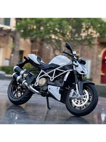White - Ducati Streetfighter Diecast Bike - Premium Scale Model for Collectors with Acrylic Display Case.