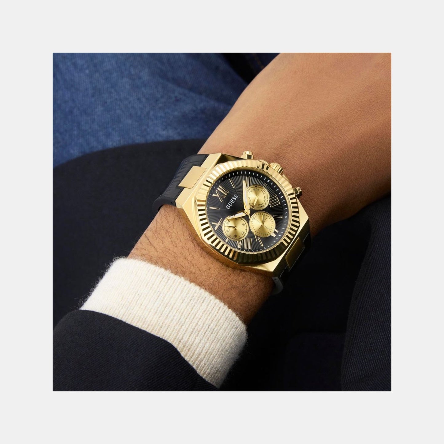 Dress Men Quartz Black Dial Multi-Function Silicone Watch GW0791G3