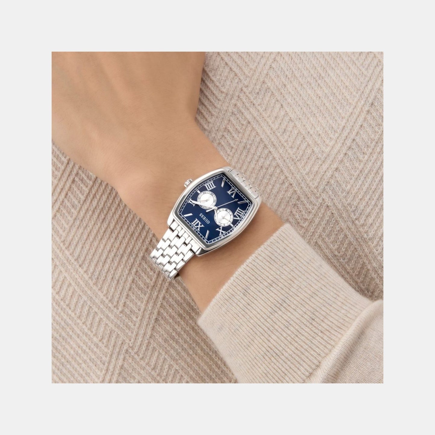 Dress Men Quartz Blue Dial Multi-Function Recycled Steel Watch GW0975G1