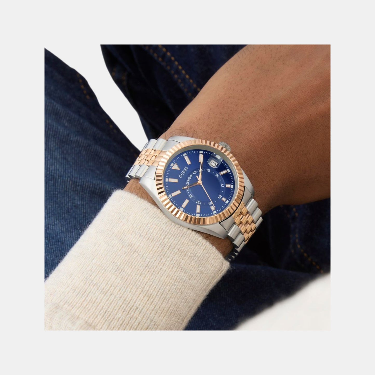 Dress Men Quartz Blue Dial Analog Recycled Steel Watch GW0977G5