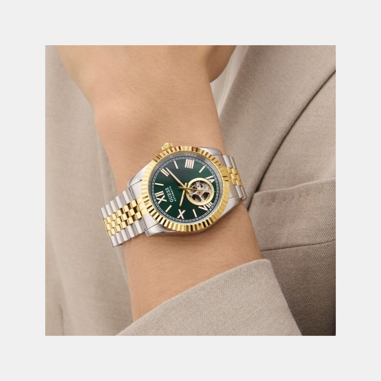 Dress Men Automatic Green Dial Analog Recycled Steel Watch GW0984G4