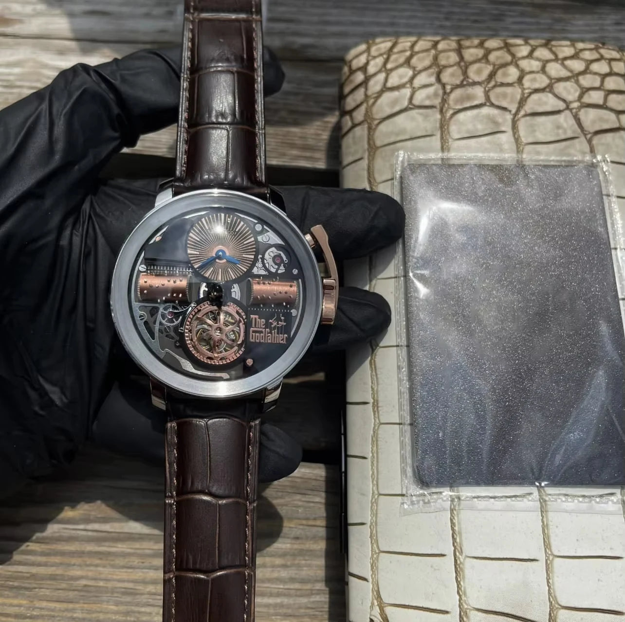 Jacob & Co  Godfather Musical Watch Steel case Genuine Leather Strap Mechanical Movement Automatic Watch for Men