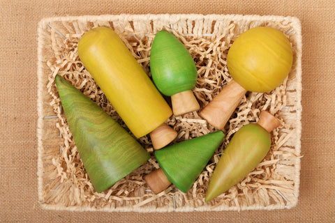 Wooden Tree Toys Set | Forest Trees | Green and Yellow