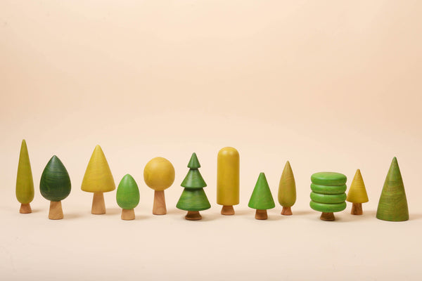Wooden Tree Toys Set | Forest Trees | Green and Yellow