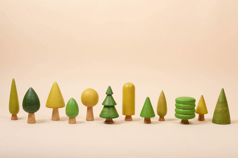 Wooden Tree Toys Set | Forest Trees | Green and Yellow