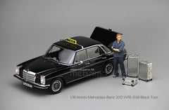 1/18 Norev Mercedes-Benz 200 W115 1968 Black Frankfurt Taxi Diecast Full Open + Figure + Luggages
