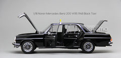 1/18 Norev Mercedes-Benz 200 W115 1968 Black Frankfurt Taxi Diecast Full Open + Figure + Luggages
