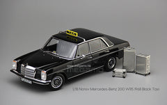 1/18 Norev Mercedes-Benz 200 W115 1968 Black Frankfurt Taxi Diecast Full Open + Figure + Luggages