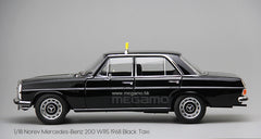 1/18 Norev Mercedes-Benz 200 W115 1968 Black Frankfurt Taxi Diecast Full Open + Figure + Luggages