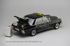 1/18 Norev Mercedes-Benz 200 W115 1968 Black Frankfurt Taxi Diecast Full Open + Figure + Luggages