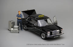 1/18 Norev Mercedes-Benz 200 W115 1968 Black Frankfurt Taxi Diecast Full Open + Figure + Luggages