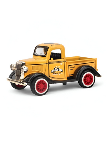 Yellow - MY66 Classic Truck Diecast Model Car – Retro Alloy Metal Toy with Pull Back Action & Sound | Collector’s Vintage Style Vehicle.