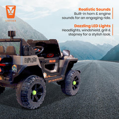 PATOYS | Explorer SUV Ride-On for Kids | 12V | 2-Seater | LED Lights | Remote Control | Metallic Grey