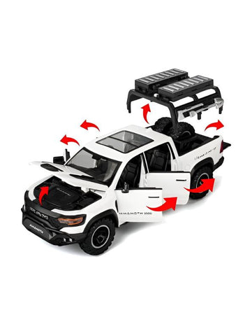 White - Ram Mammoth Diecast Car for Kids – Heavy-Duty Off-Road Metal Toy Vehicle Scale 1:32 TZ-OS1561.