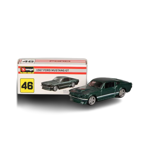 1967  Ford Mustang GT Dark Green 1:64 scale model car - Bburago