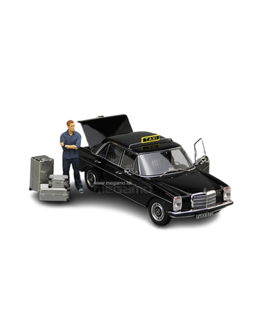 1/18 Norev Mercedes-Benz 200 W115 1968 Black Frankfurt Taxi Diecast Full Open + Figure + Luggages