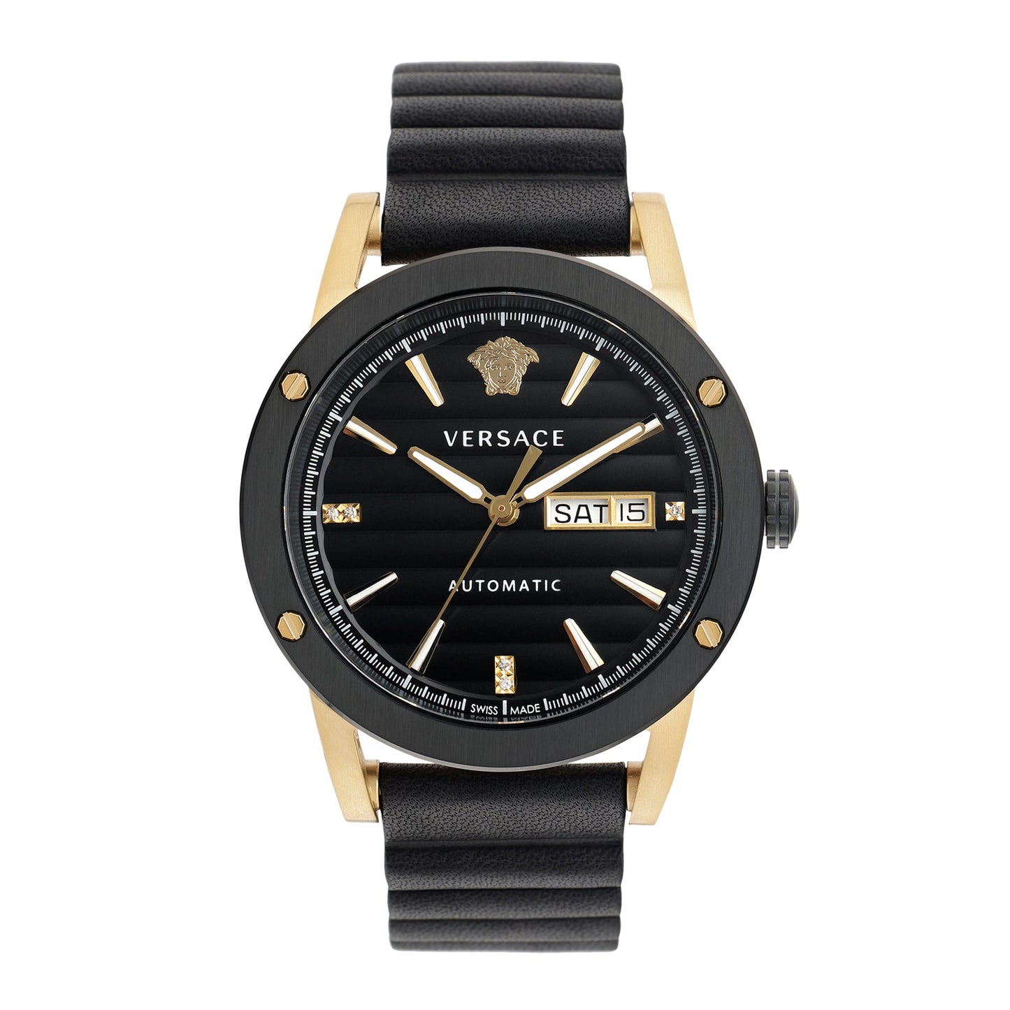 Versace Leather Black Round Dial Automatic Analog Men Watch
