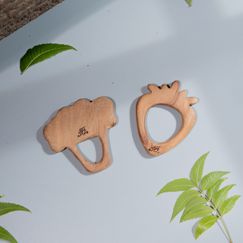 Wooden Teethers - Strawberry and Broccoli