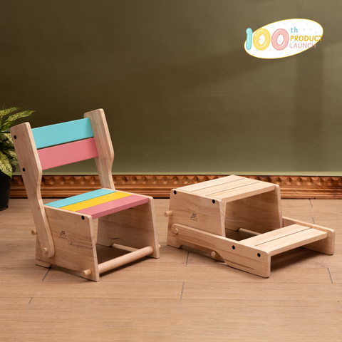Wooden Convertible Step Stool and Chair