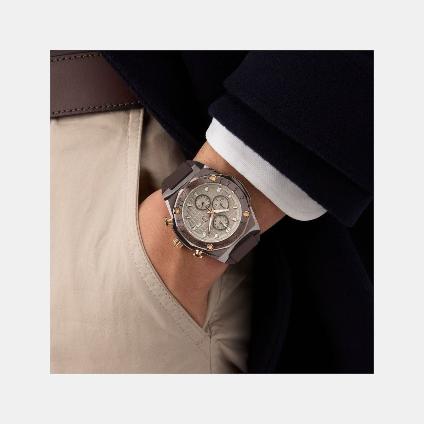 Sportchic Men Quartz Beige Dial Chronograph Silicone Watch Z68005G1