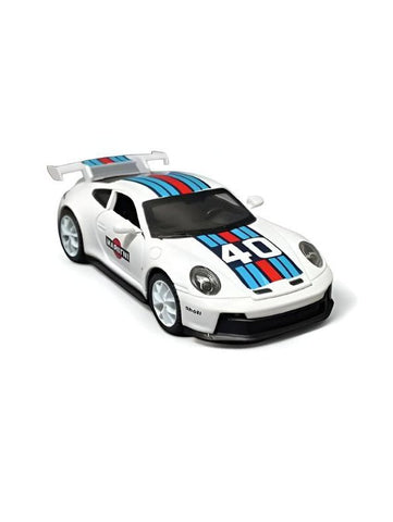 White - Porsche 911 GT3 RS Martini – Supercar Toy with Pull Back Action for Kids & Collectors Scale 1:32 TZ-OS1568.