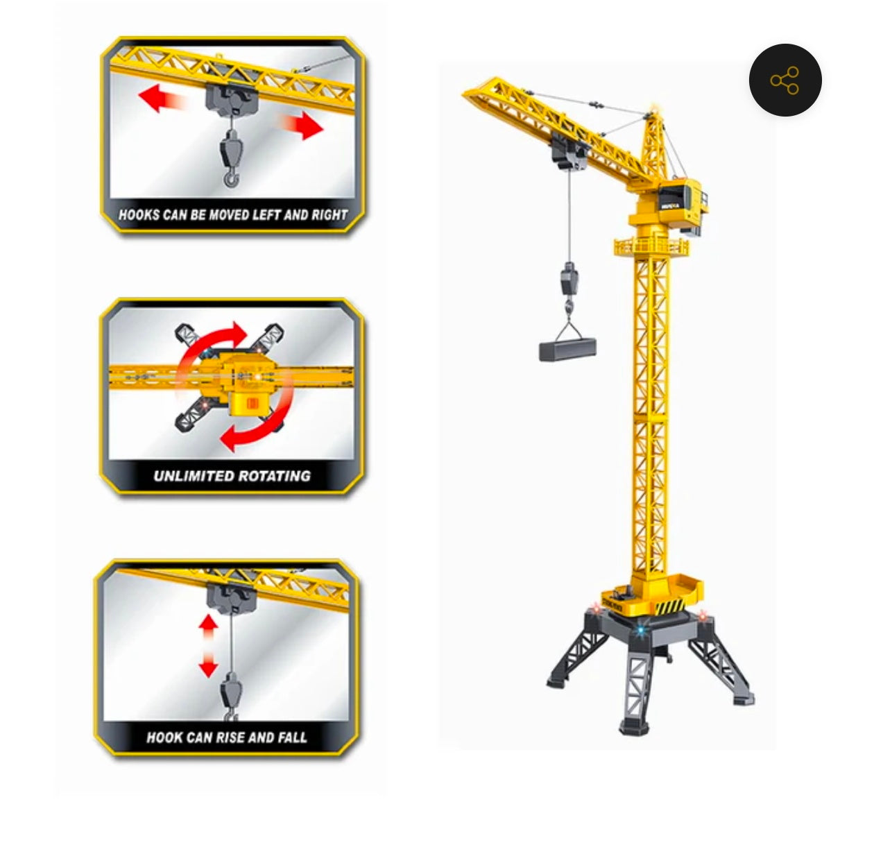 Huina 1585 12-Channel Remote Control Alloy Tower Crane (2026 Model) | Heavy-Duty RC Construction Crane