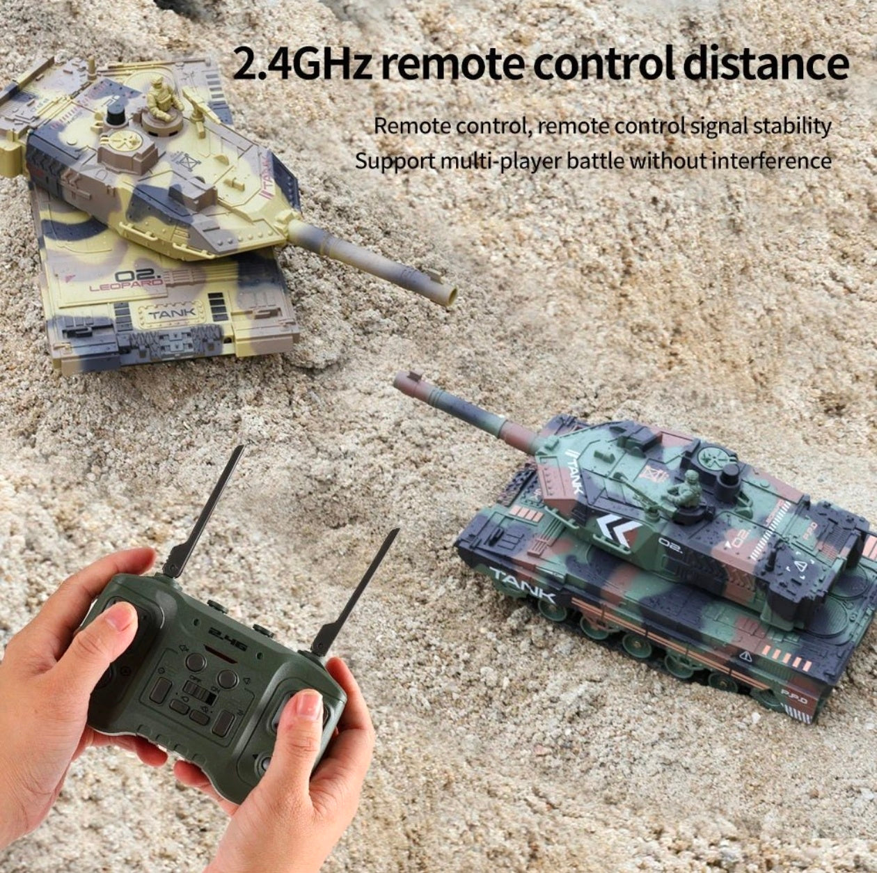 Army Tank with 360°Rotating Turret, Auto Demo, Sound & Smoke & Light, Military Vehicle remote control