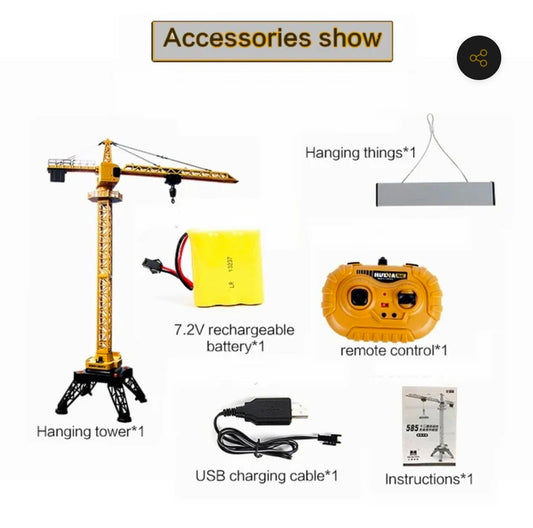 Huina 1585 12-Channel Remote Control Alloy Tower Crane (2026 Model) | Heavy-Duty RC Construction Crane